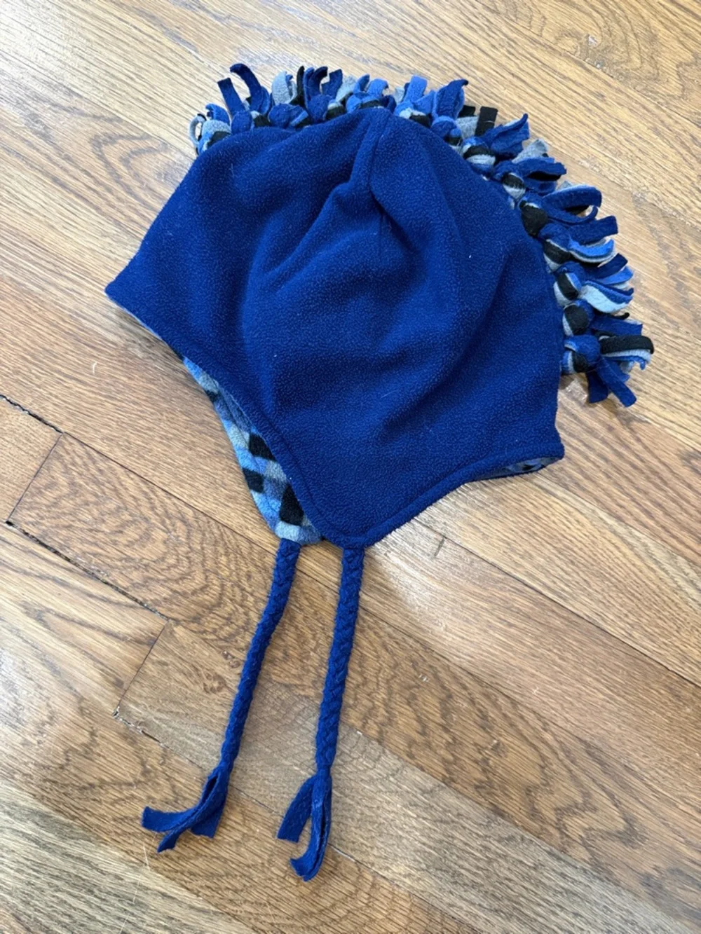 Kids Navy Fleece Earflap Hat with Tassels